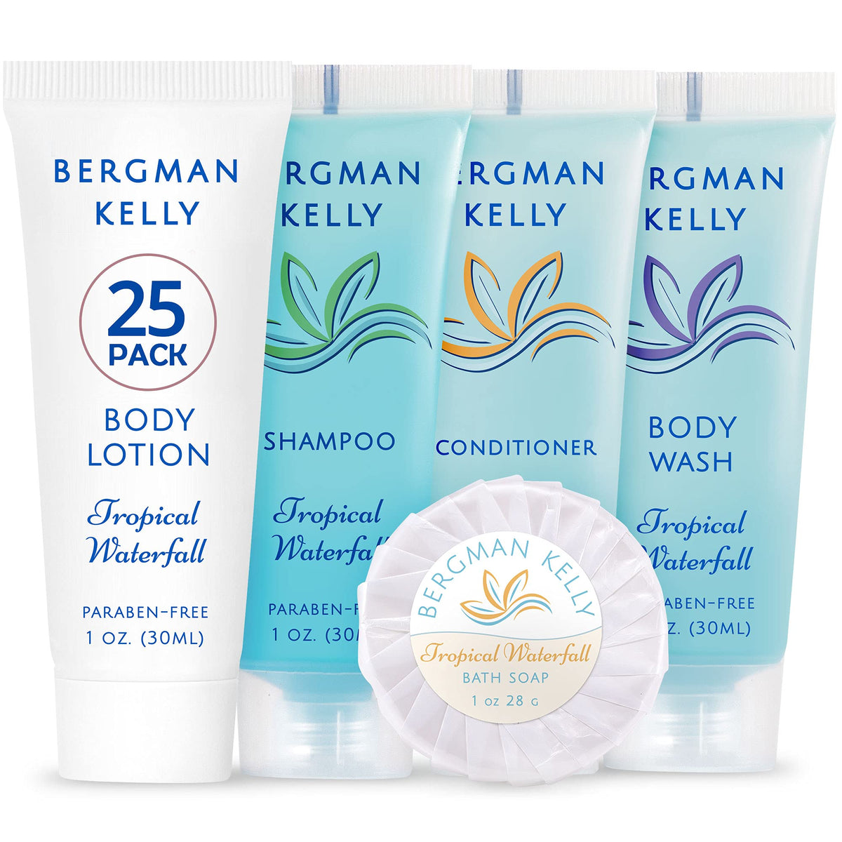 Bergman Kelly Hotel Toiletries Bundle - 125 Mini Amenities: Soap, Shampoo, Lotion & Body Wash Set