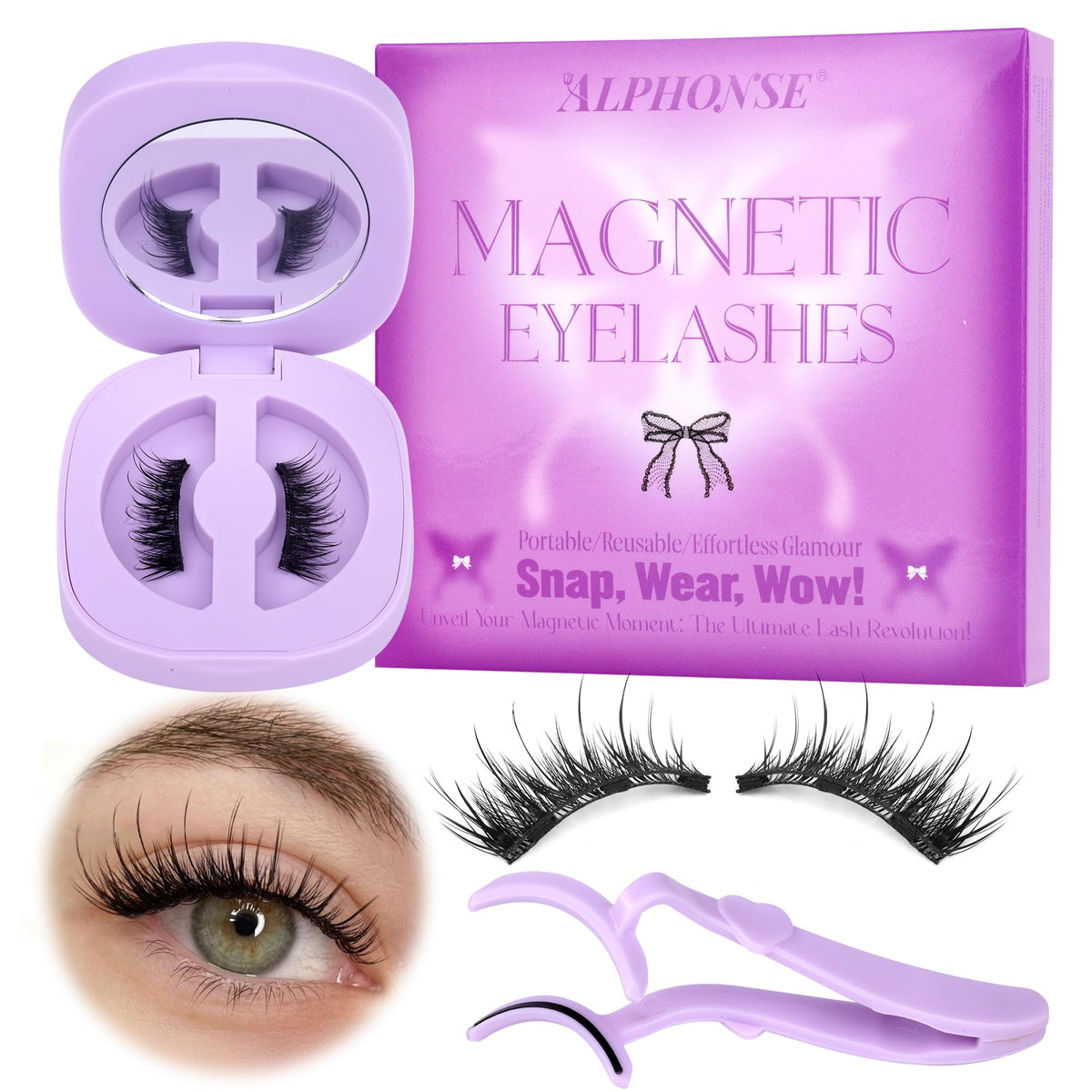 Alphonse Cat Eye Magnetic Lashes - Half Wispy Faux Mink Eyelashes With Applicator, No Glue Needed