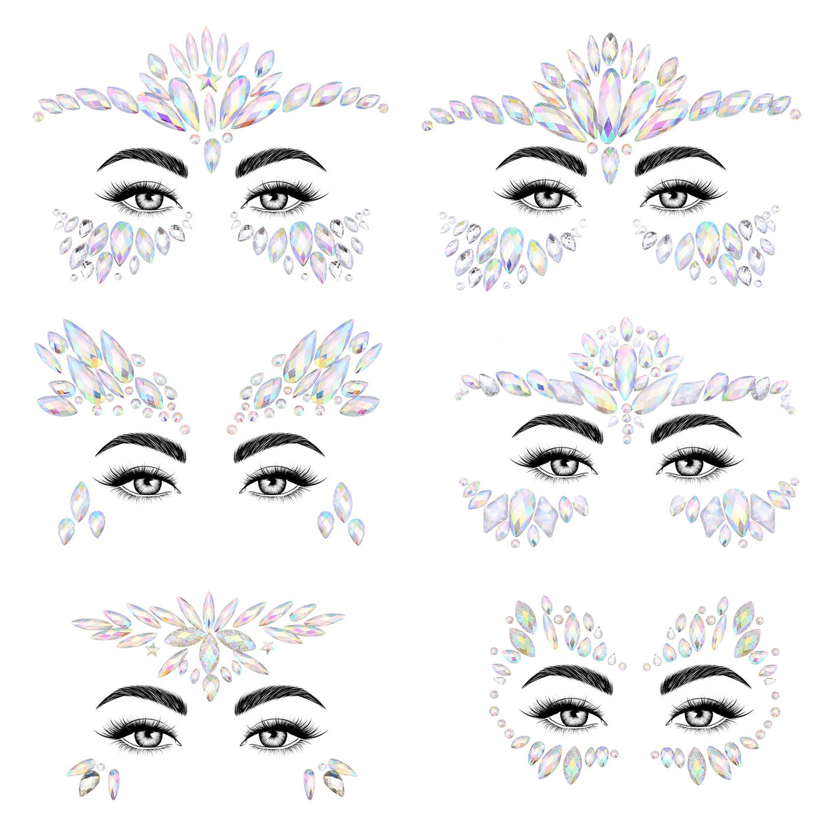 Saoropeb Mermaid Face Gems - 6 Sets Waterproof Rhinestone Stickers For Rave & Party