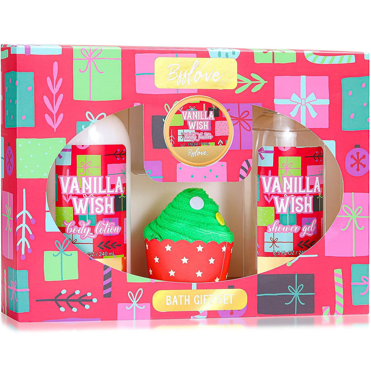 Bfflove Christmas Bath Set For Women - Vanilla Scent Spa Gifts With Body Butter & Shower Gel