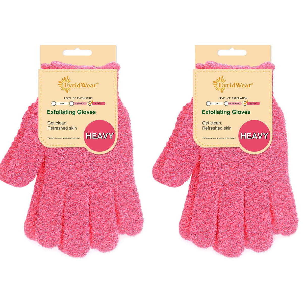 Evridwear Hot Pink Exfoliating Shower Gloves - 100% Nylon, 2 Pairs For Smooth Skin