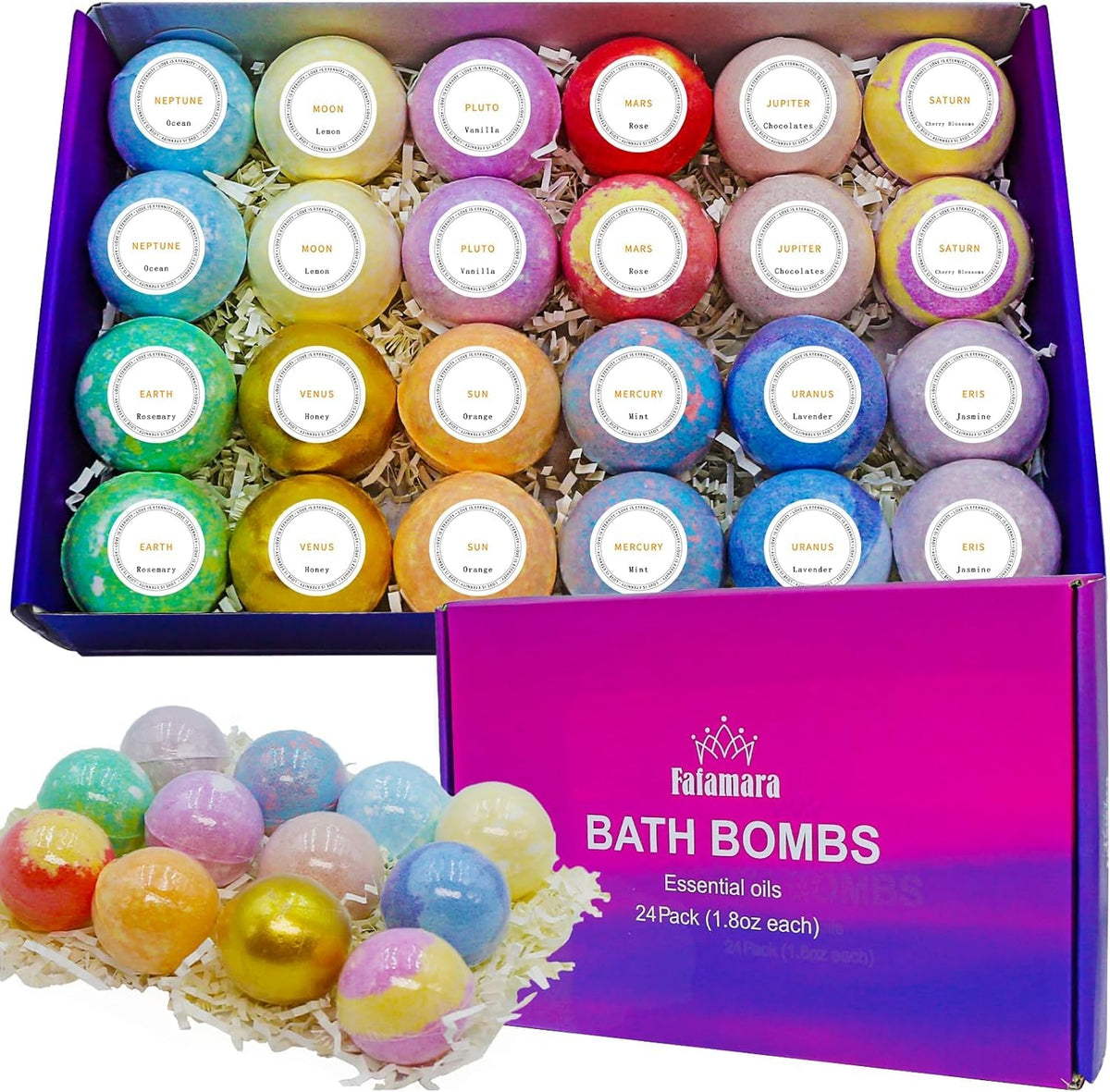 Fafamara 24 Pcs Handmade Bath Bombs Gift Set - Natural Organic Essential Oil Bubble Bath