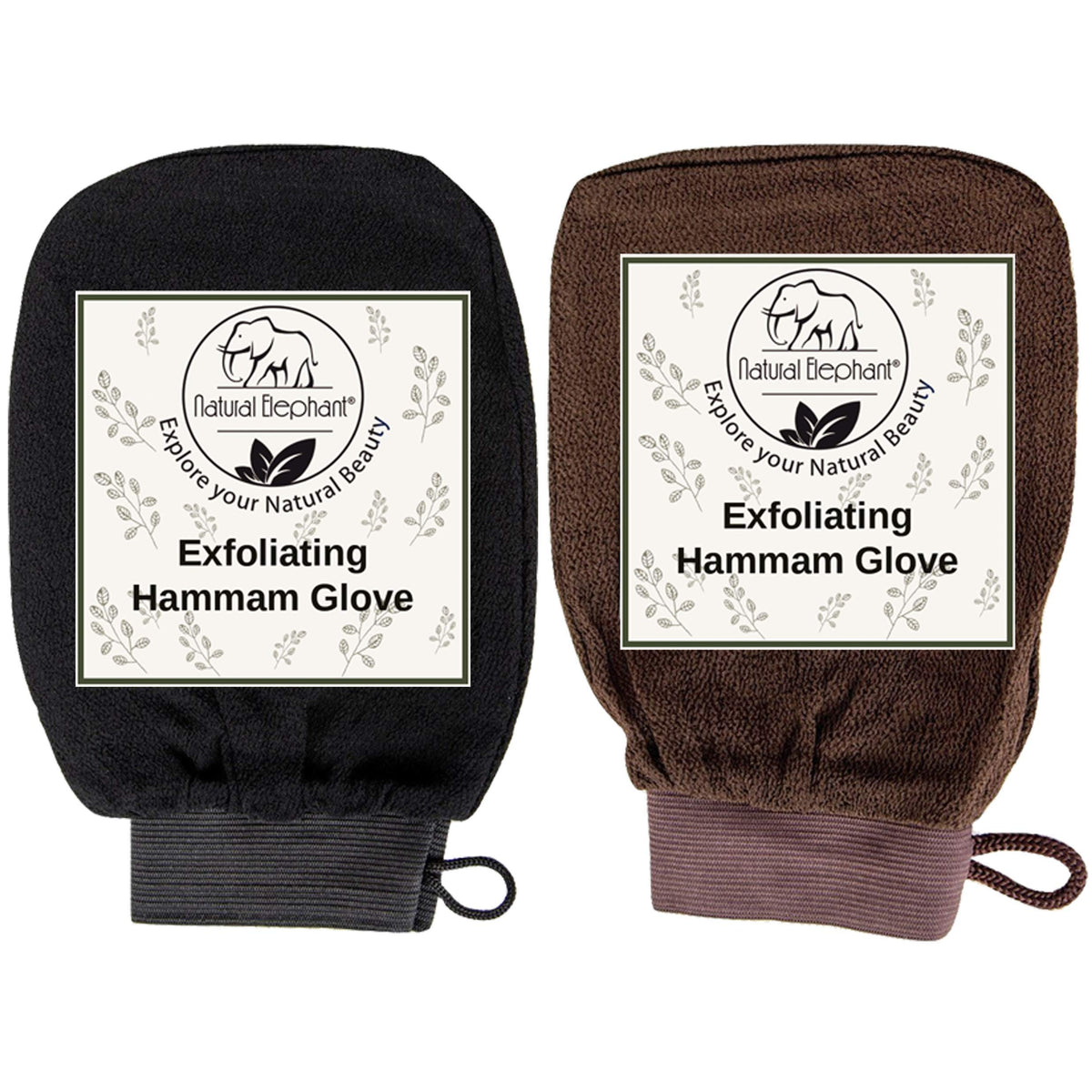 Natural Elephant Hammam Exfoliating Glove - Pure Black & Chocolate Brown, Pack Of 2