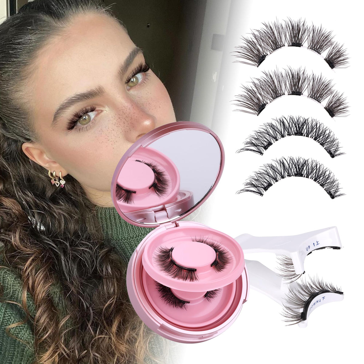 Jimire Cat Eye Magnetic Eyelashes - 2 Pairs Reusable Mink Lashes, No Glue Needed, Easy Apply