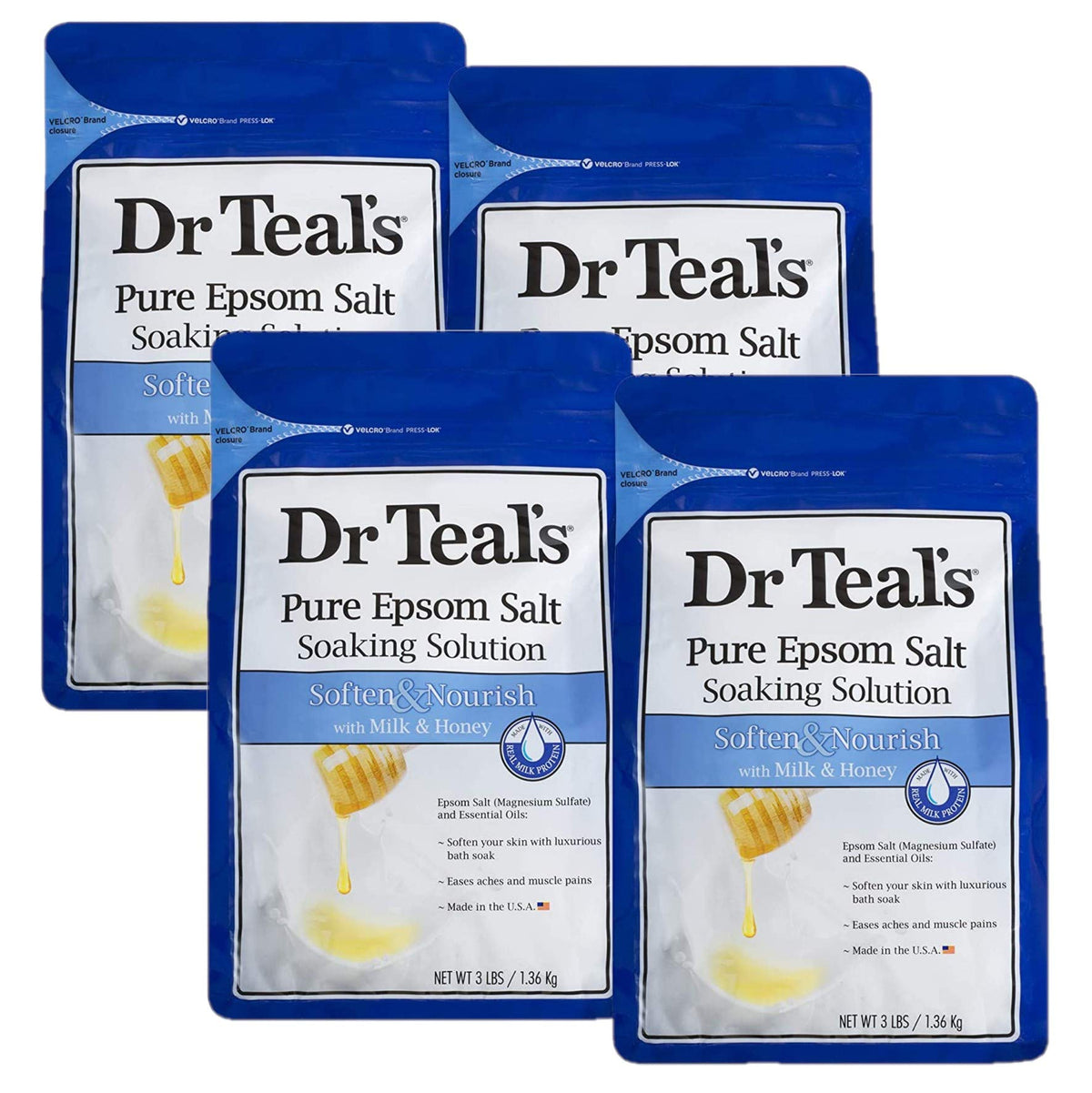 Dr. Teal'S Milk & Honey Epsom Salt Gift Set, 4 Pack, 48Oz - Soothes Skin & E