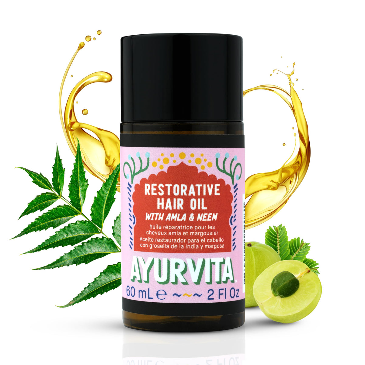 AyurVita Restorative Hair Oil - Amla & Neem for Dry, Damaged Hair - 2 fl oz