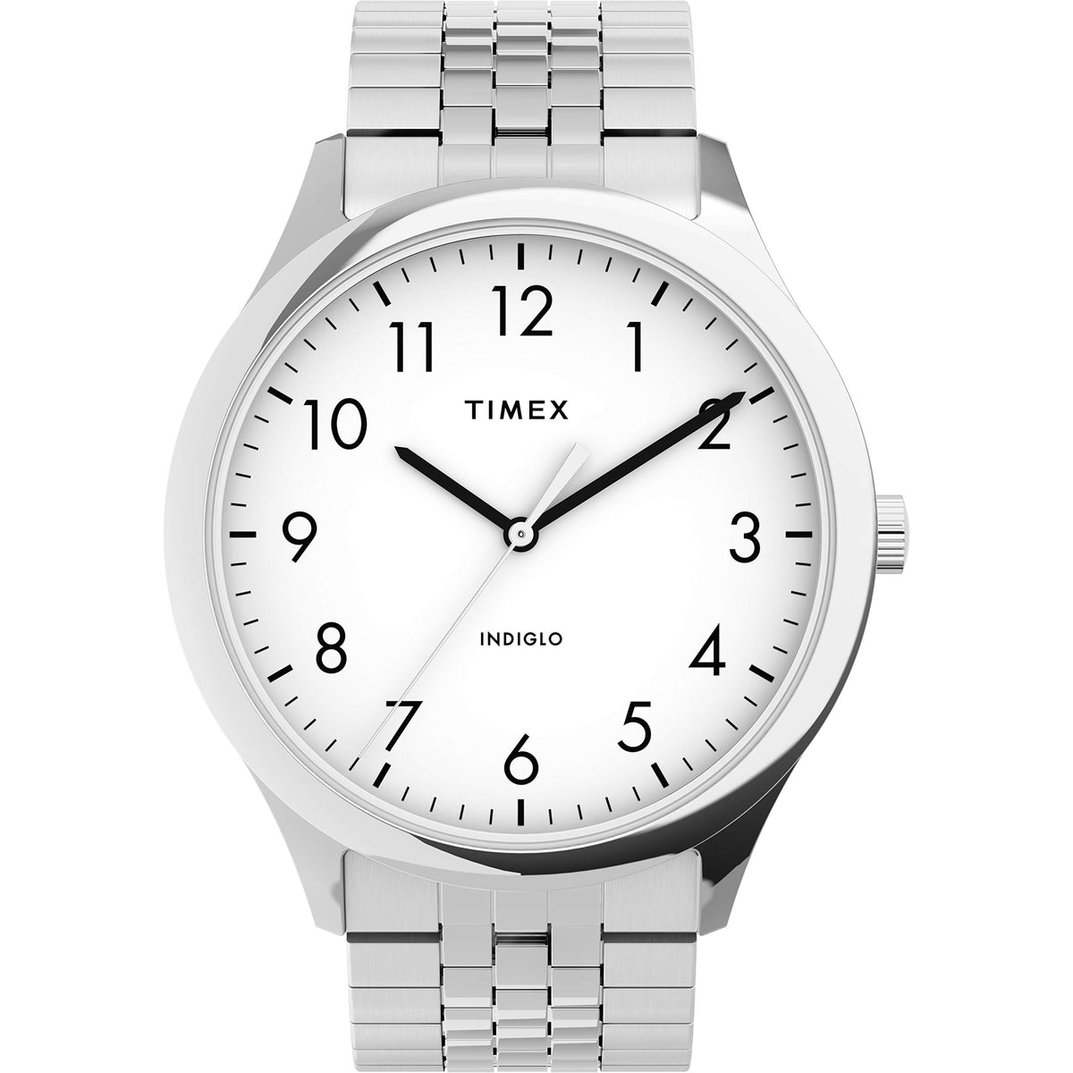 Timex Men'S Modern Easy Reader 40Mm Silver-Tone Watch With White Dial And Expansion Band