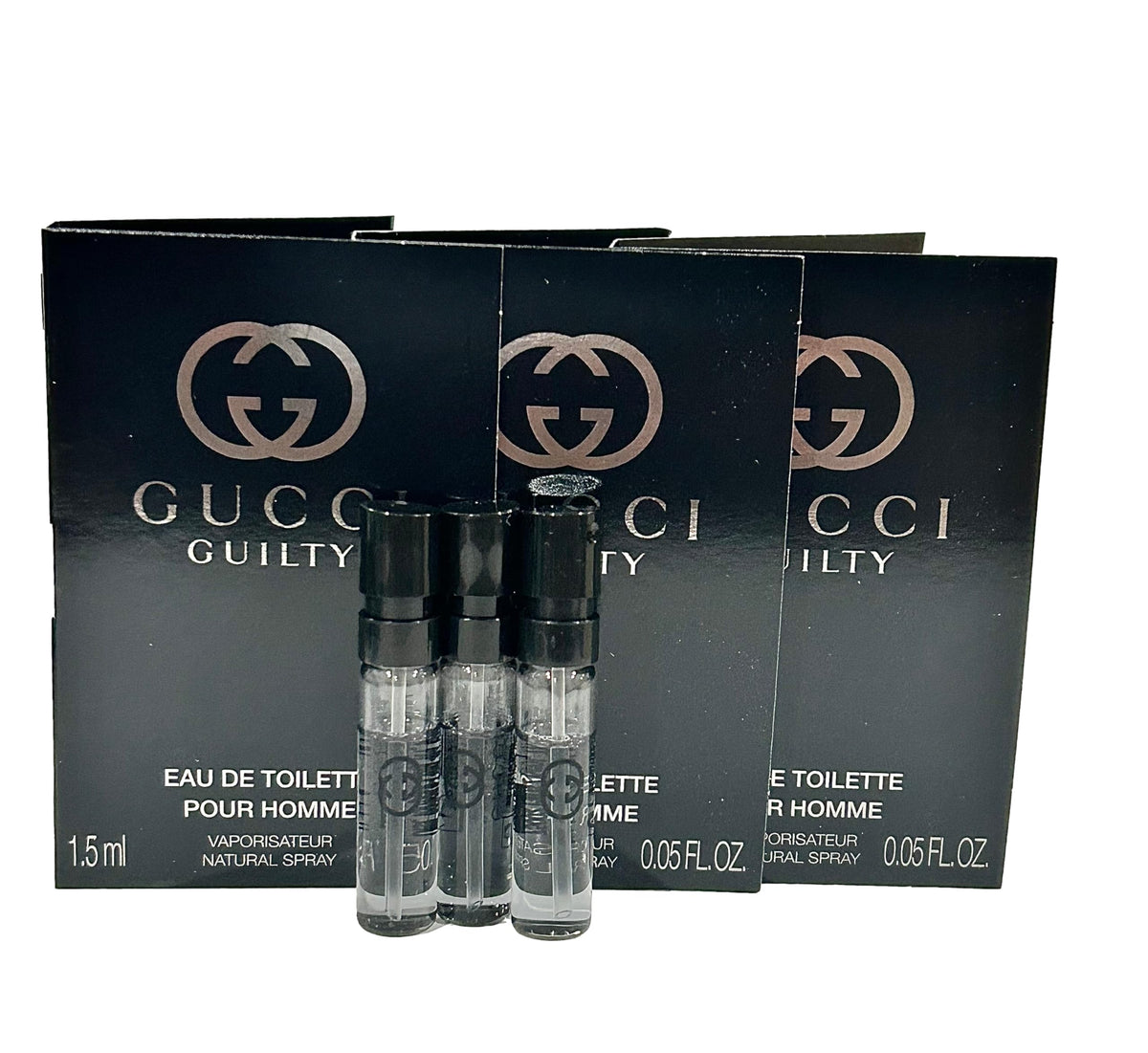 Gucci Guilty Mini Sample Perfume for Men, Eau De Toilette Spray, Travel Size 1.5 ML - Set of 3, Perfect for On-the-Go Fragrance