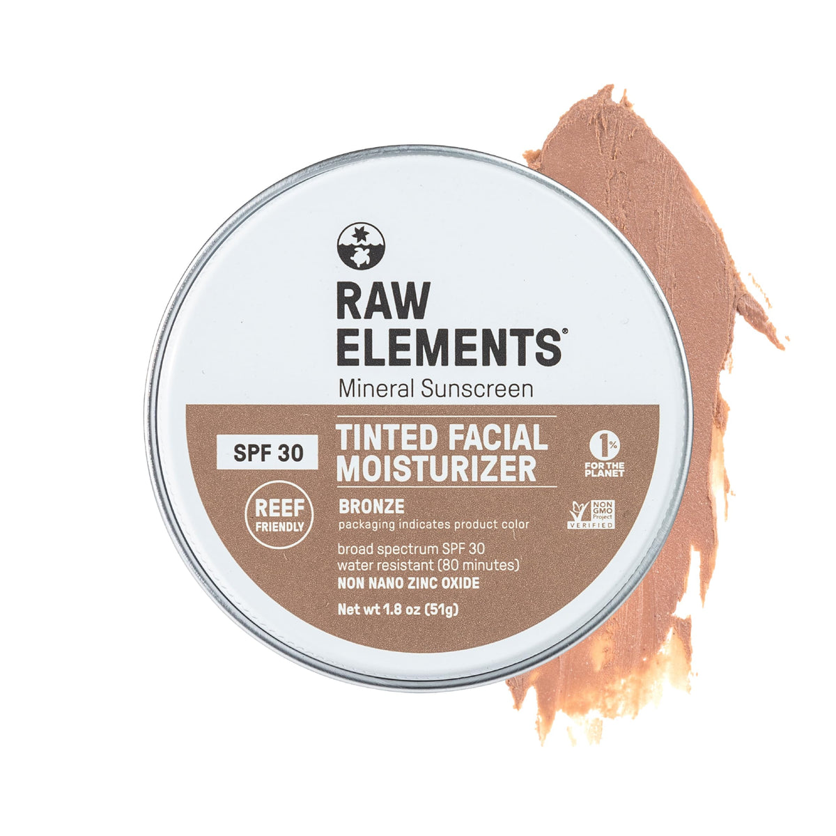 Raw Elements Ultra-Moisturizing Tinted Face Cream, Spf 30, Non-Toxic, Bronze, 1.8 Oz