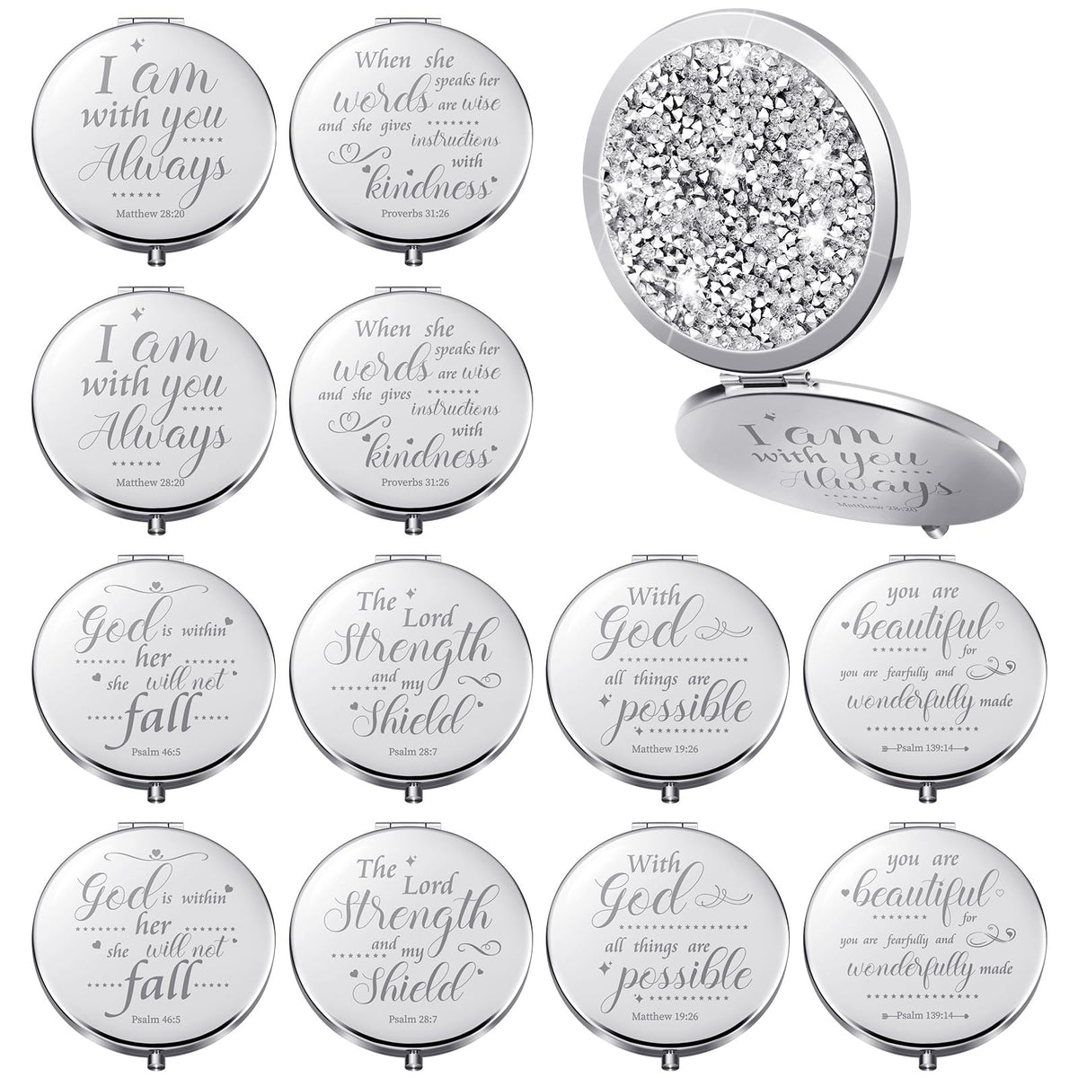 Thyle 12 Pcs Silver Christian Gifts For Women - Inspirational Bible Verse Makeup Mirror