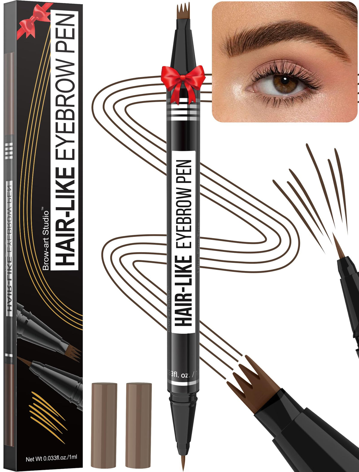 Vevivia Lighting Microblading Eyebrow Pen - 2-In-1 Waterproof Pencil, Dark Brown, 4-Fork Tip