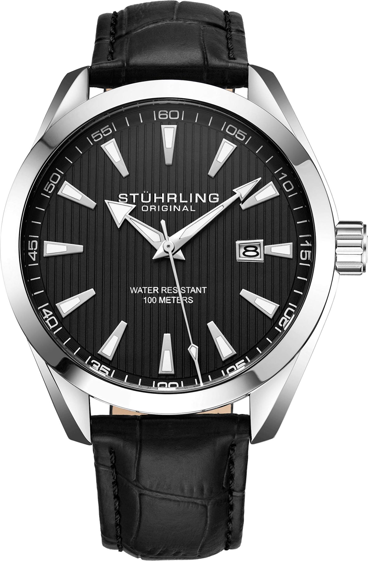 Stuhrling Original Men'S Analog Dress Watch - Black Leather Band, Date Display