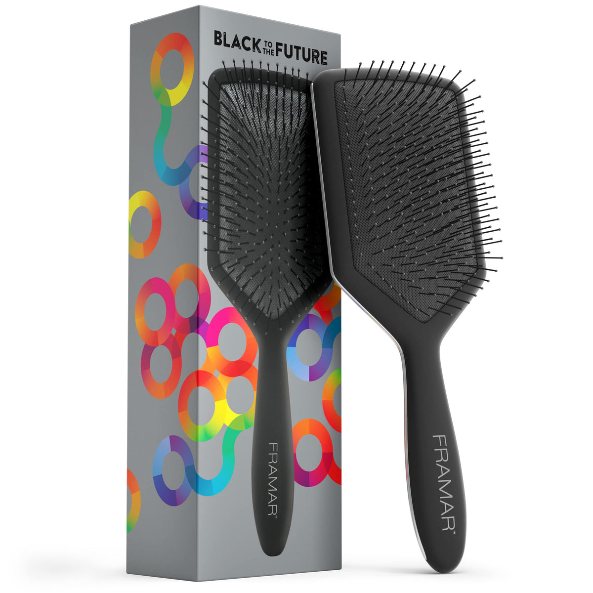 FRAMAR Black Detangler Paddle Brush - Elegant Hair Brush for Tangles, Ideal for All Ages