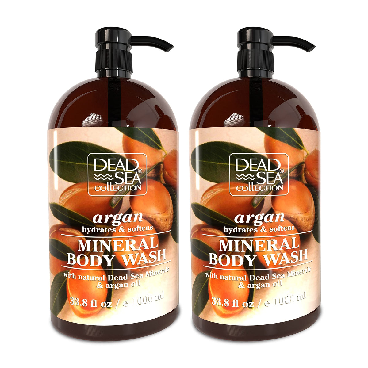 Dead Sea Collection Argan Body Wash For Men & Women, 2-Pack, 67.6 Fl Oz, Moisturizing Cleanser