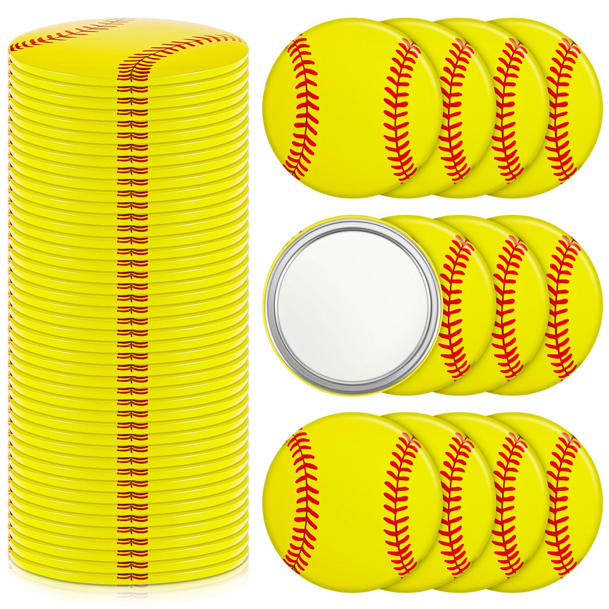 Taiyin Softball Compact Mirror - 36 Pcs Gifts For Girls, Yellow Round Makeup Mirror, 2.76 Inch