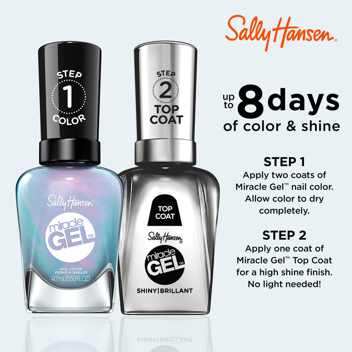 Sally Hansen Miracle Gel Flash-ionista Blue Nail Polish, Long Lasting, No UV Lamp, 0.5 Fl Oz