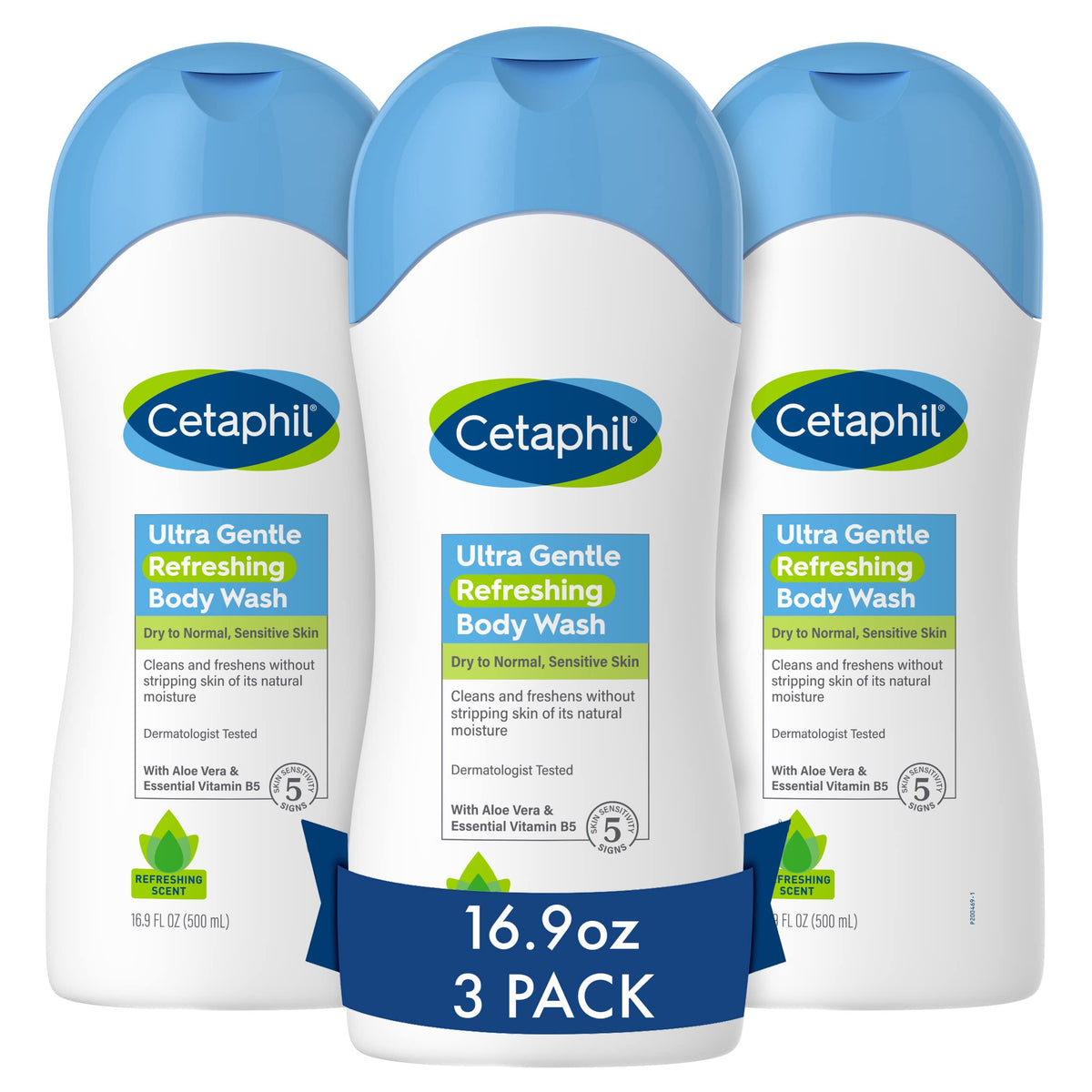 Cetaphil Ultra Gentle Body Wash, 16.9Oz Pack Of 3, Refreshing Scent, Aloe Vera, Hypo