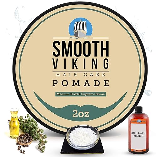 Smooth Viking Medium Hold Pomade - Water Based Hair Cream for Curly & Thick Hair, 2oz