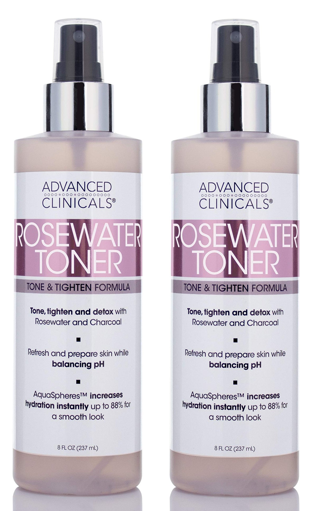 Advanced Clinicals Collagen & Rosewater Facial Mist Toner, 8 Fl Oz, 2-Pack, Hydrating & Detoxifying