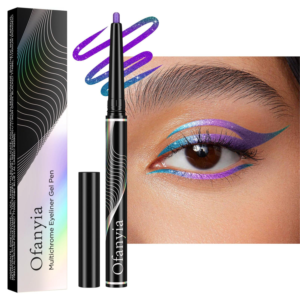 Ofanyia Multichrome Eyeliner Pencil - Blue Green Purple, Waterproof, Long-Lasting, Smudge Proof