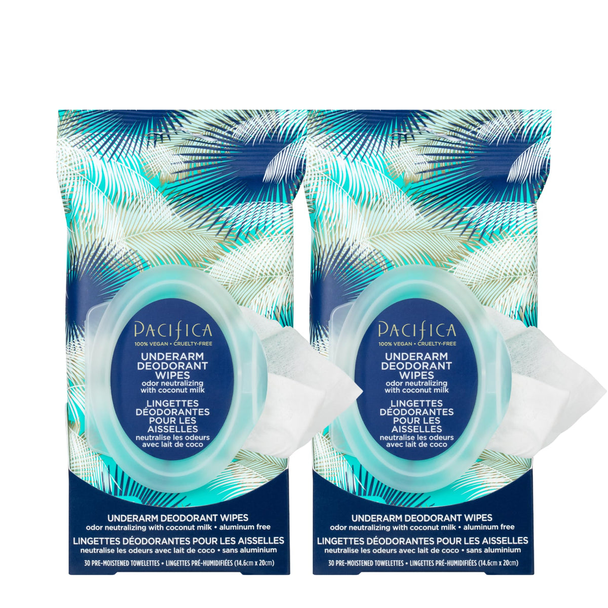 Pacifica Coconut Milk Deodorant Wipes, Aluminum-Free, Vegan, 30 Count (2-Pack)