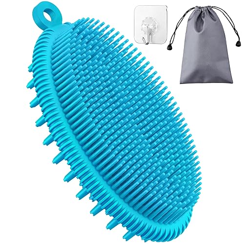 Heeta Silicone Body Scrubber - Gentle Exfoliating Shower Brush, Easy To Clean, Blue