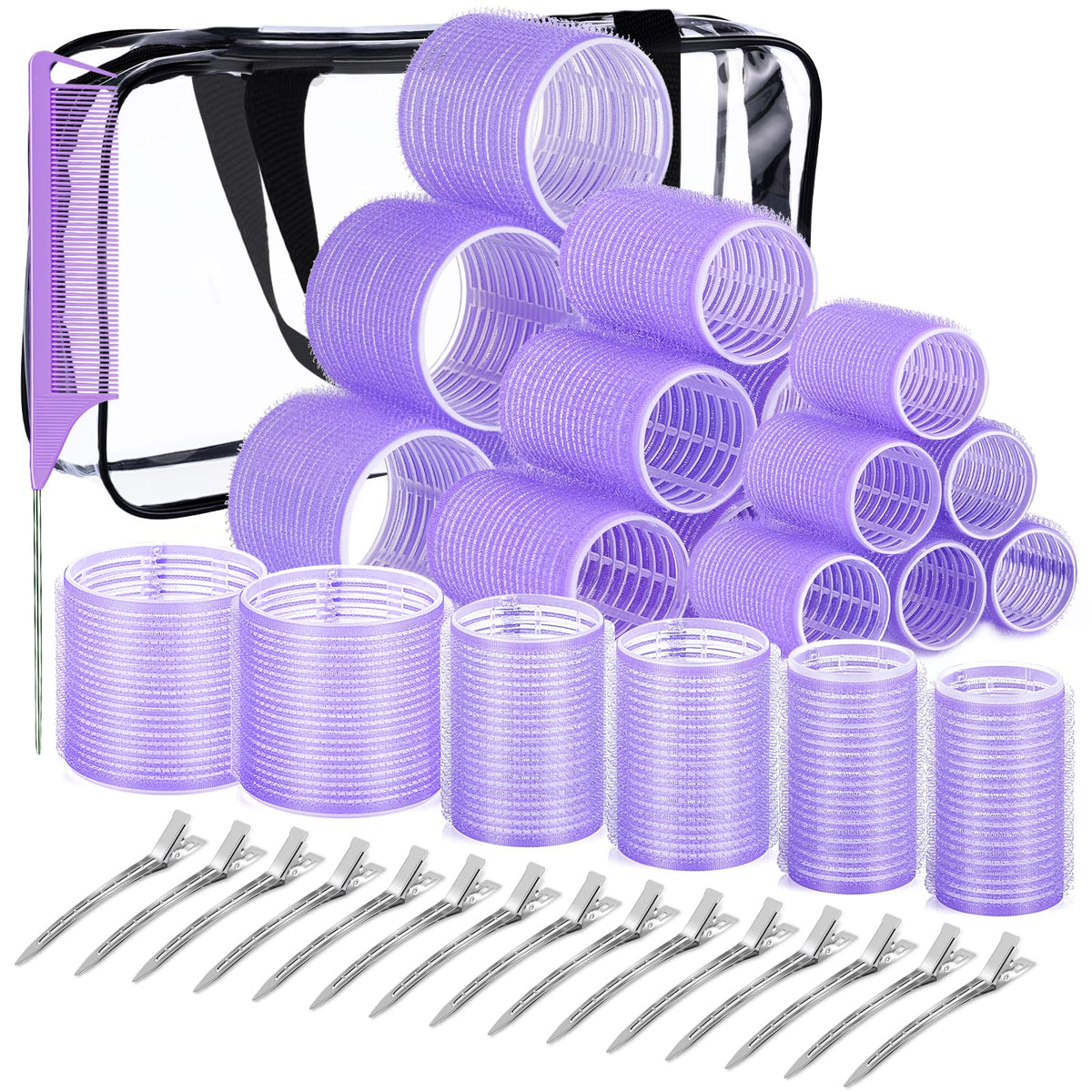 Ikoco Heatless Curlers Set - 24 Curlers & 16 Clips For Long/Short Hair - Purple