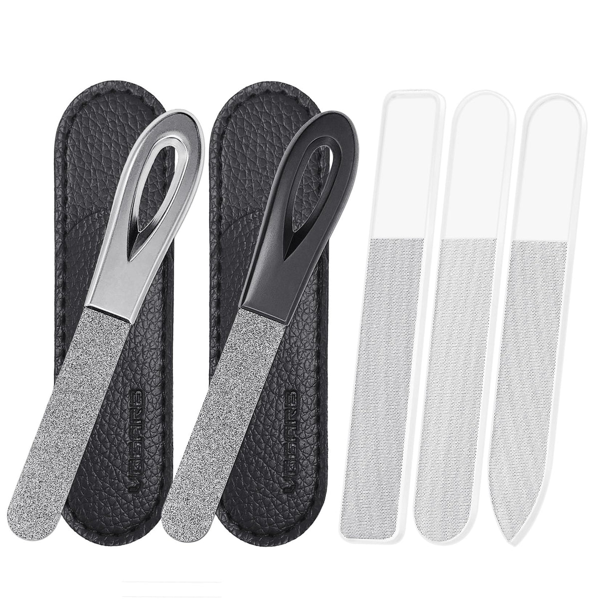 Vogarb 5Pcs Nail File Set - Glass & Emery Boards For Natural Nails, Fingernails & Toenails