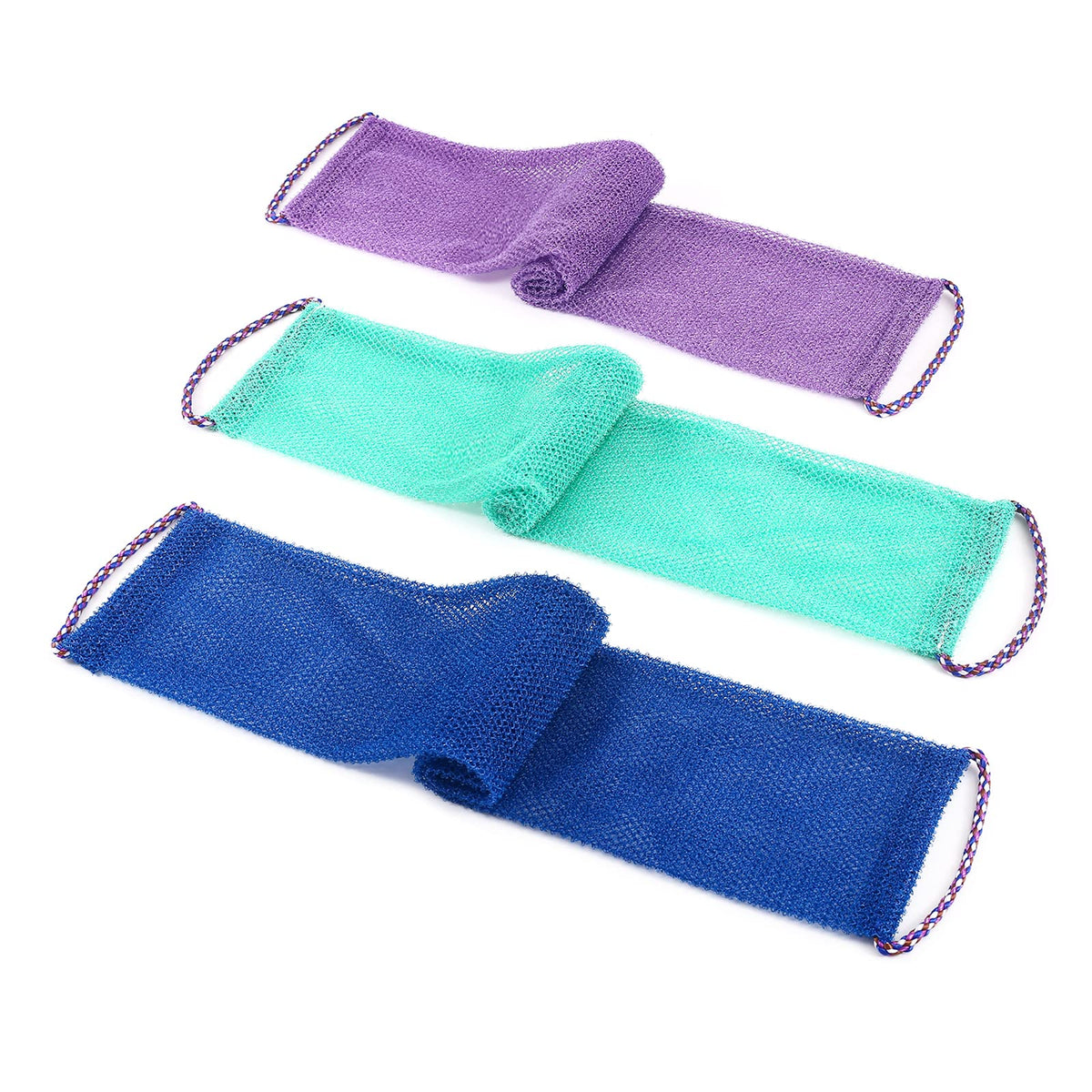 Qcwn 3 Pcs African Exfoliating Net Sponge - Body Scrubber & Washcloth For Daily Shower, Multi