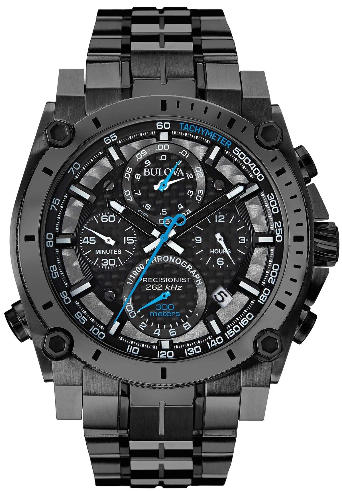 Bulova Precisionist Men'S Gunmetal Chronograph Watch With Blue Accents, Stainless Steel 98B229