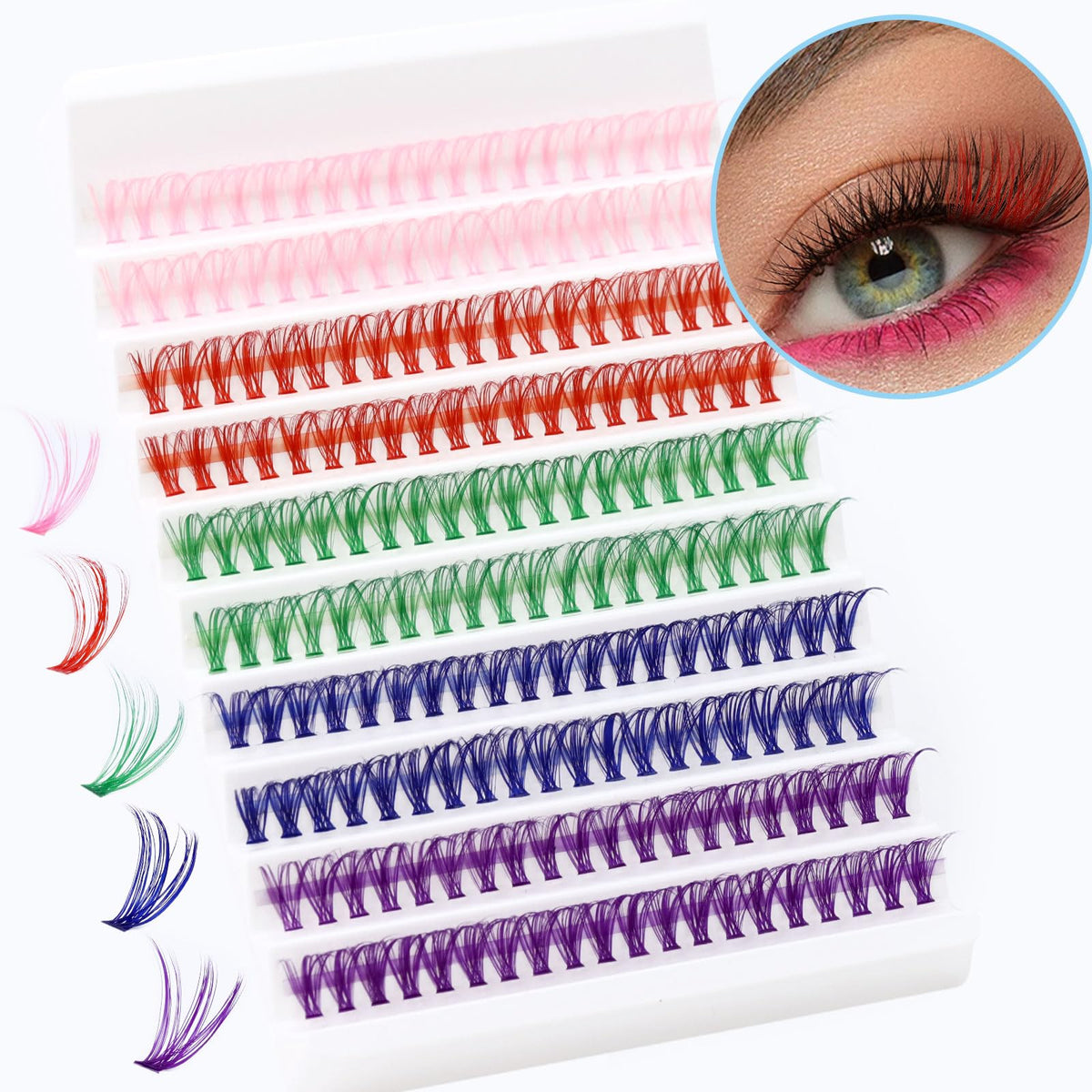 MERETON Colored Lash Clusters 10 Rows 200Pcs D Curl DIY Fluffy Wispy Eyelash Extensions