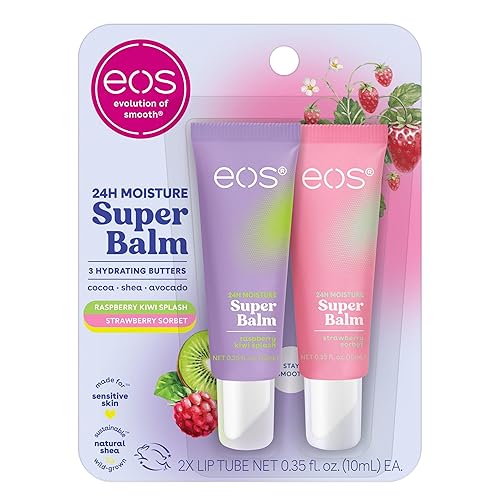 Eos 24H Moisture Super Balm Lip Mask, Raspberry Kiwi & Strawberry, 2-Pack For Sensitive Skin