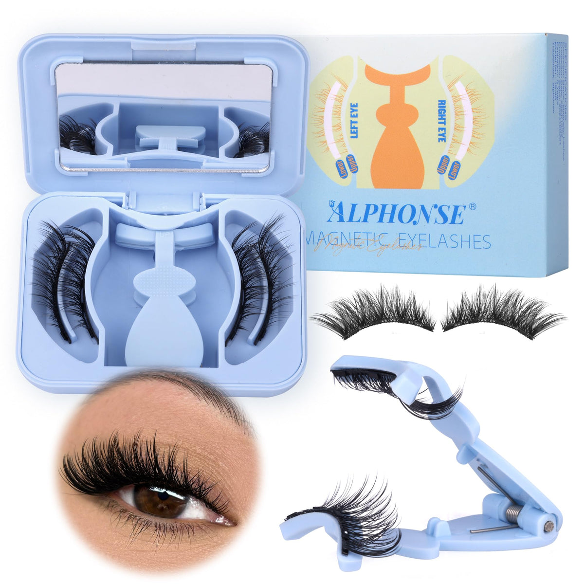 Fluffy 16Mm Cat Eye Magnetic Eyelashes With Applicator - Reusable Faux Mink By Alphonse