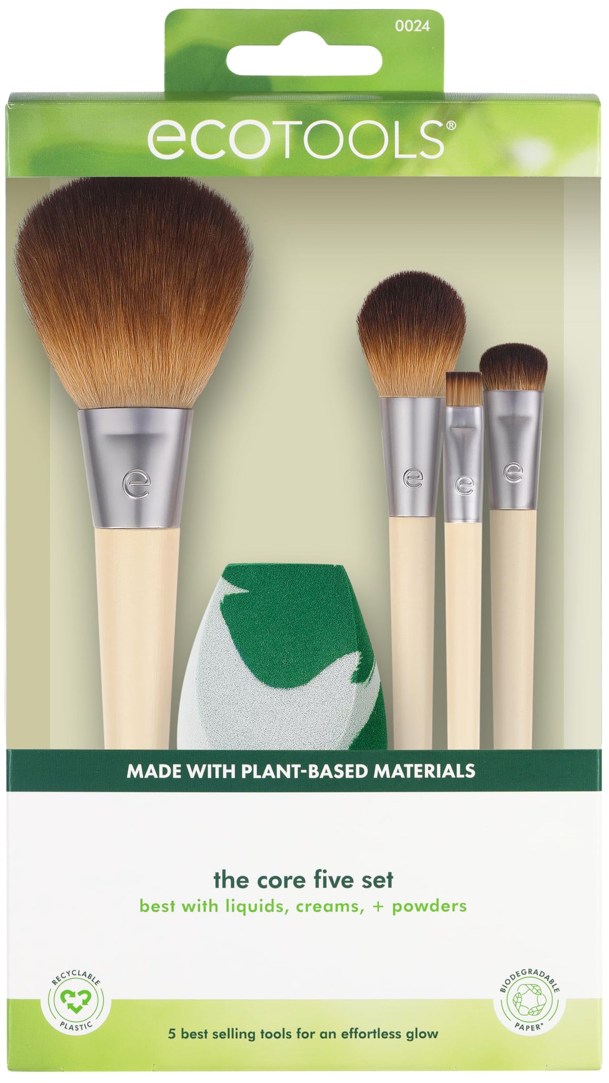 Ecotools 5 Piece Makeup Brush & Sponge Kit For Eyeshadow, Blush, Bronzer & Foundation