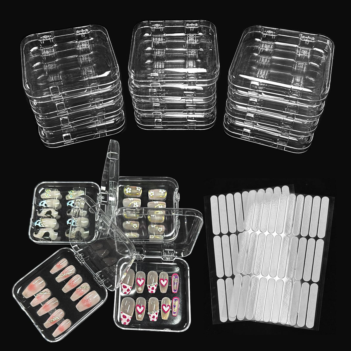 Sawvolker 12Pcs Clear Nail Storage Box With 60 Adhesive Tapes For Nail Salon Organization