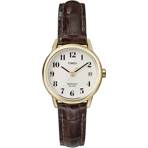 Timex Women'S Easy Reader 25Mm Watch, Gold-Tone Case, Brown Croco Leather Strap