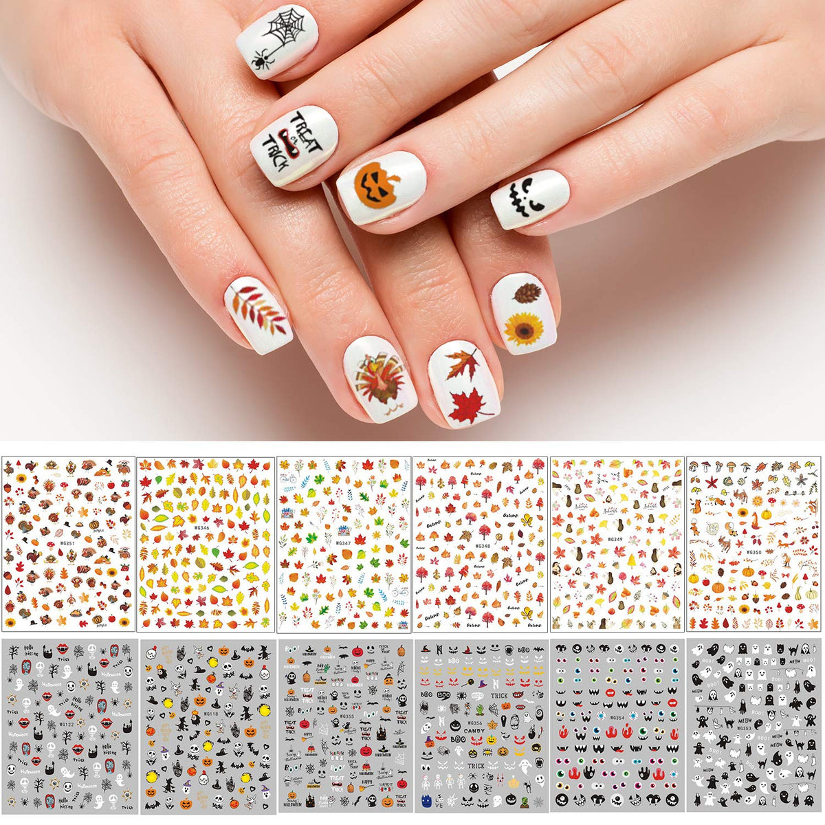 Adurself Halloween Nail Art Decals - 1000+ Patterns, Pumpkin & Spider Web Stickers For Manicure