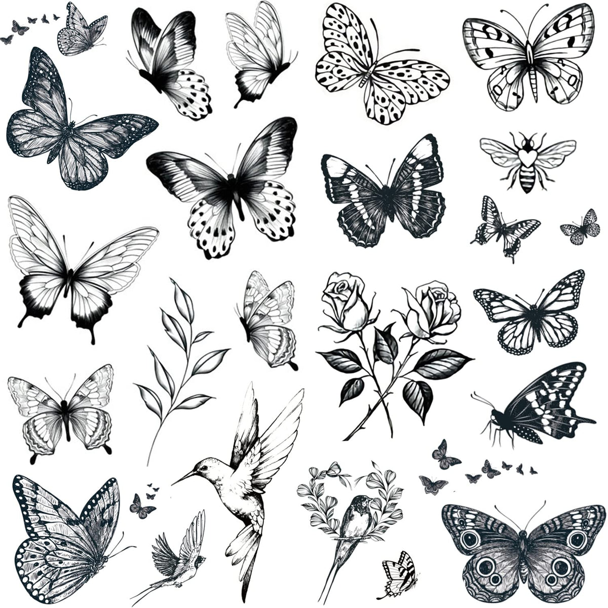 Tazimi Black Butterfly Temporary Tattoos – 6 Waterproof Floral Designs For Women