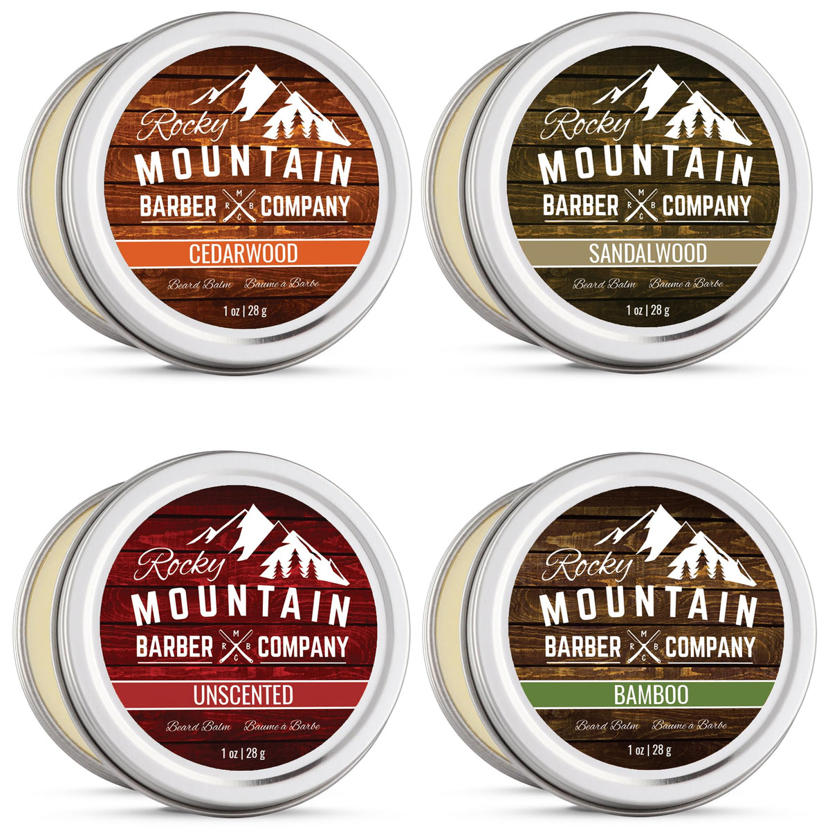 Rocky Mountain Barber Company Beard Balm Variety Pack - 4 Natural Samples With Argan & Shea Butter