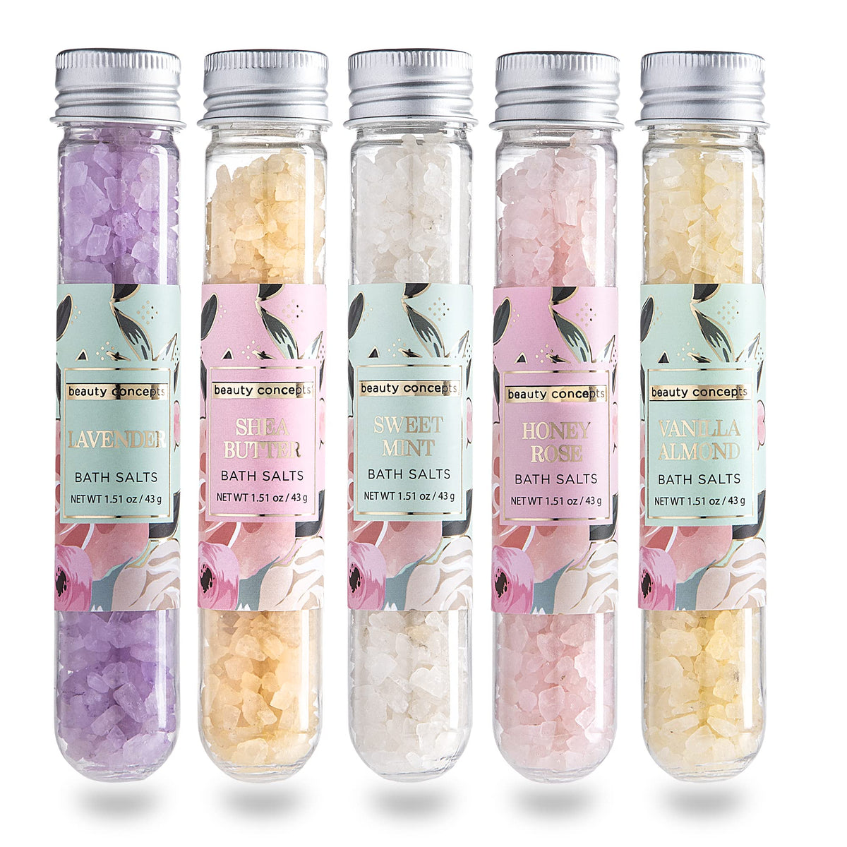 B.C. Beauty Concepts Aromatherapy Bath Salts Set - Vanilla Almond, Sweet Mint, Lavender, 5 Pack