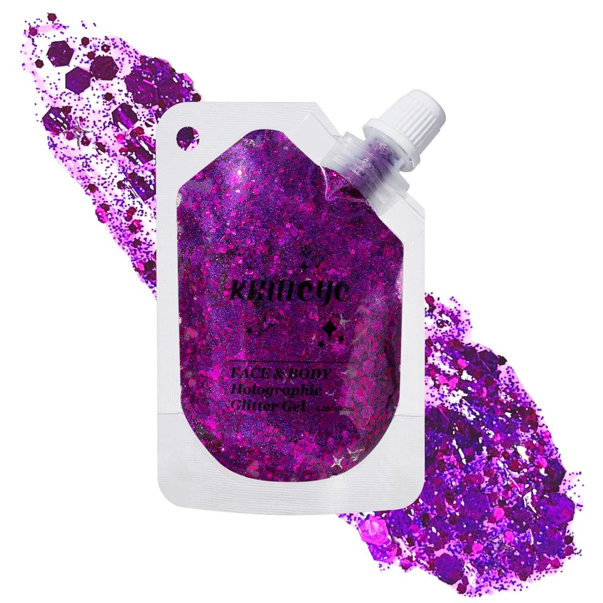 Kimieye Holographic Face Glitter Gel - Long Lasting Waterproof Party Makeup, Grape Purple #13, 1.35