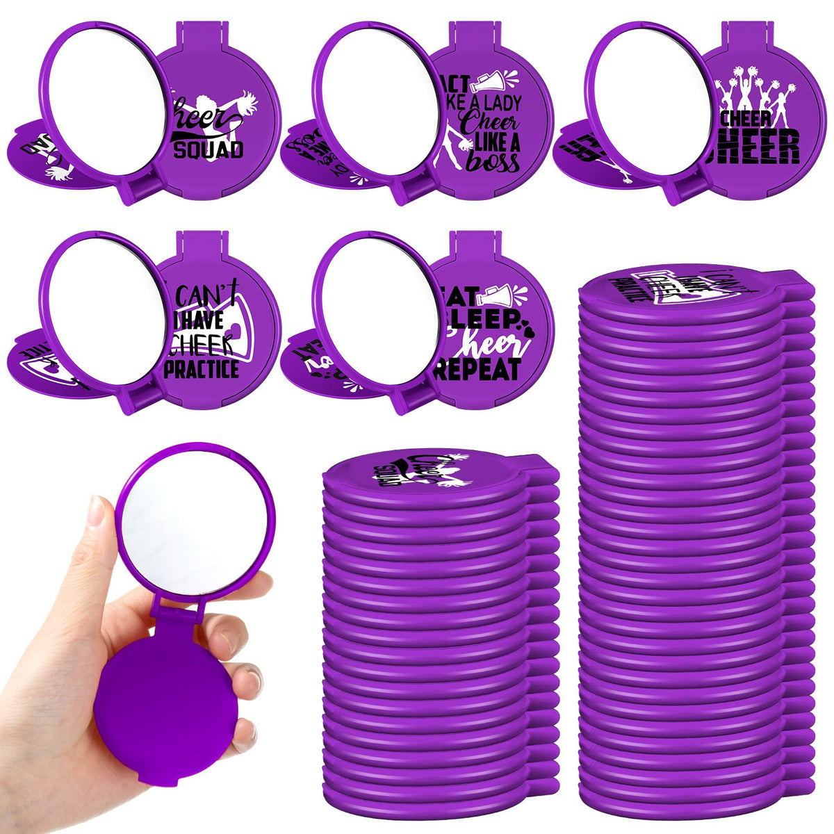 Zhehao 50 Pcs Purple Compact Mirror - Cheerleader Gifts, Mini Folding Makeup Mirror For Teams