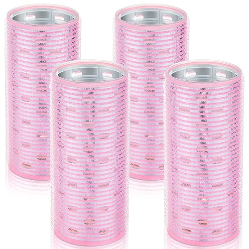 WILLBOND Long Hair Rollers for Bangs, 4 Pcs Thermal Self Grip Curlers, Light Pink