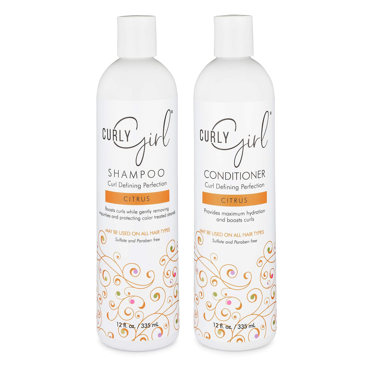 Curly Girl Curl Hair Shampoo & Conditioner Set - 12 Oz Bottles, Frizz Control, Approved