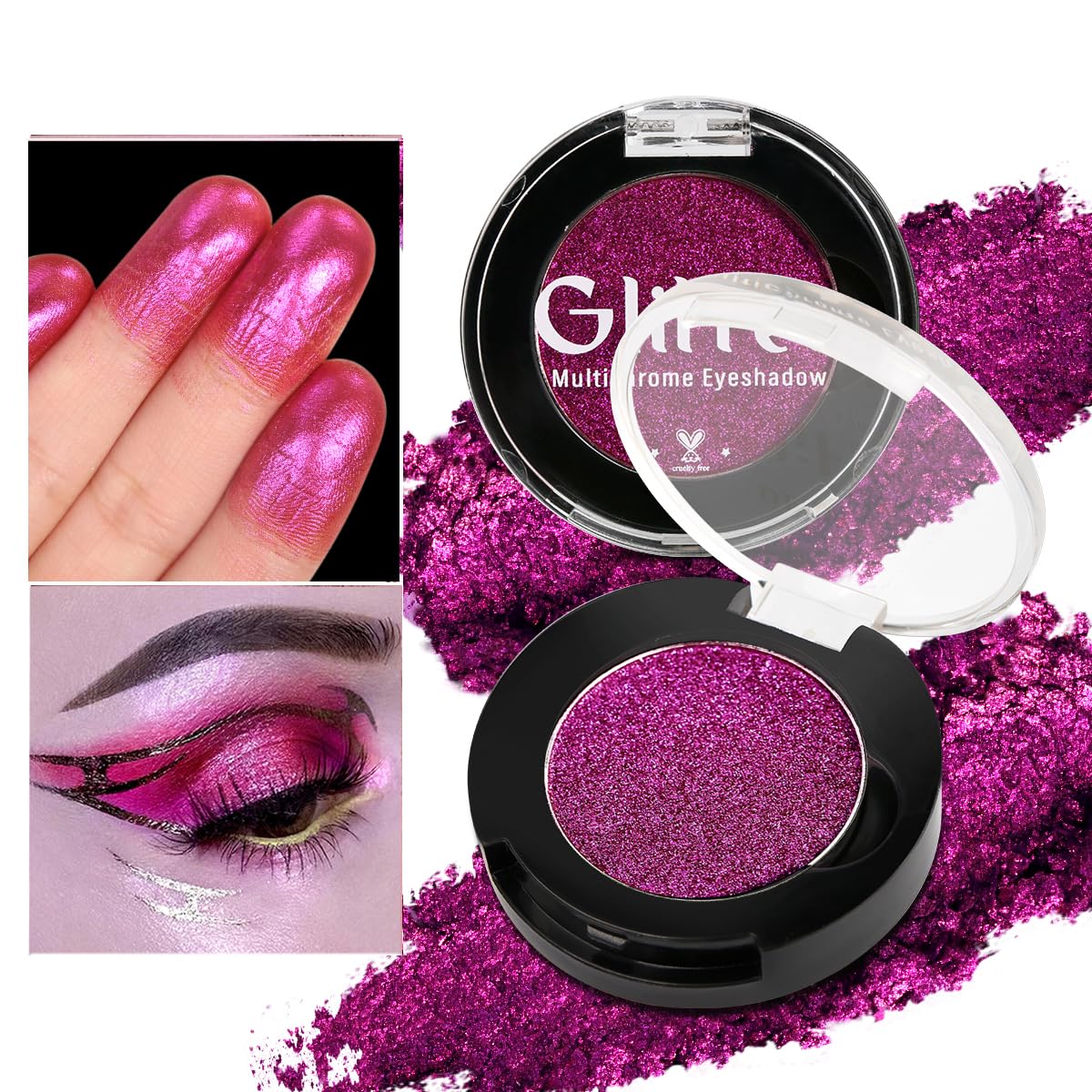 Beuself Purple Glitter Eyeshadow - Highly Pigmented Duochrome Rose Pink Metallic, 0.35 Oz