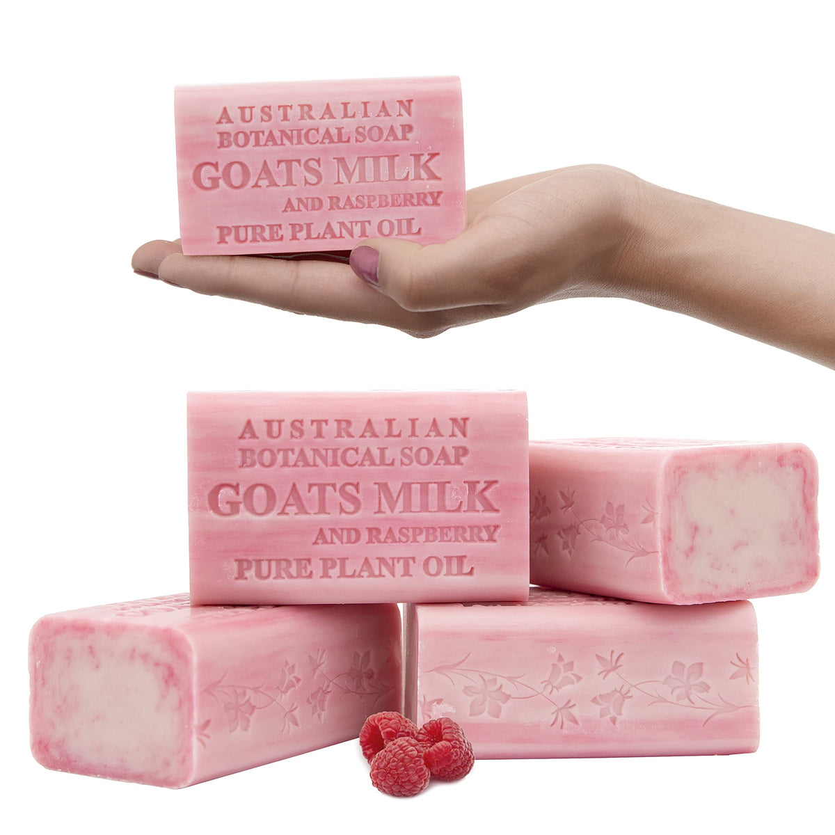 Australian Botanical Soap Goats Milk & Raspberry 6.6 oz - Shea Butter, 4 Bars, All Skin Types