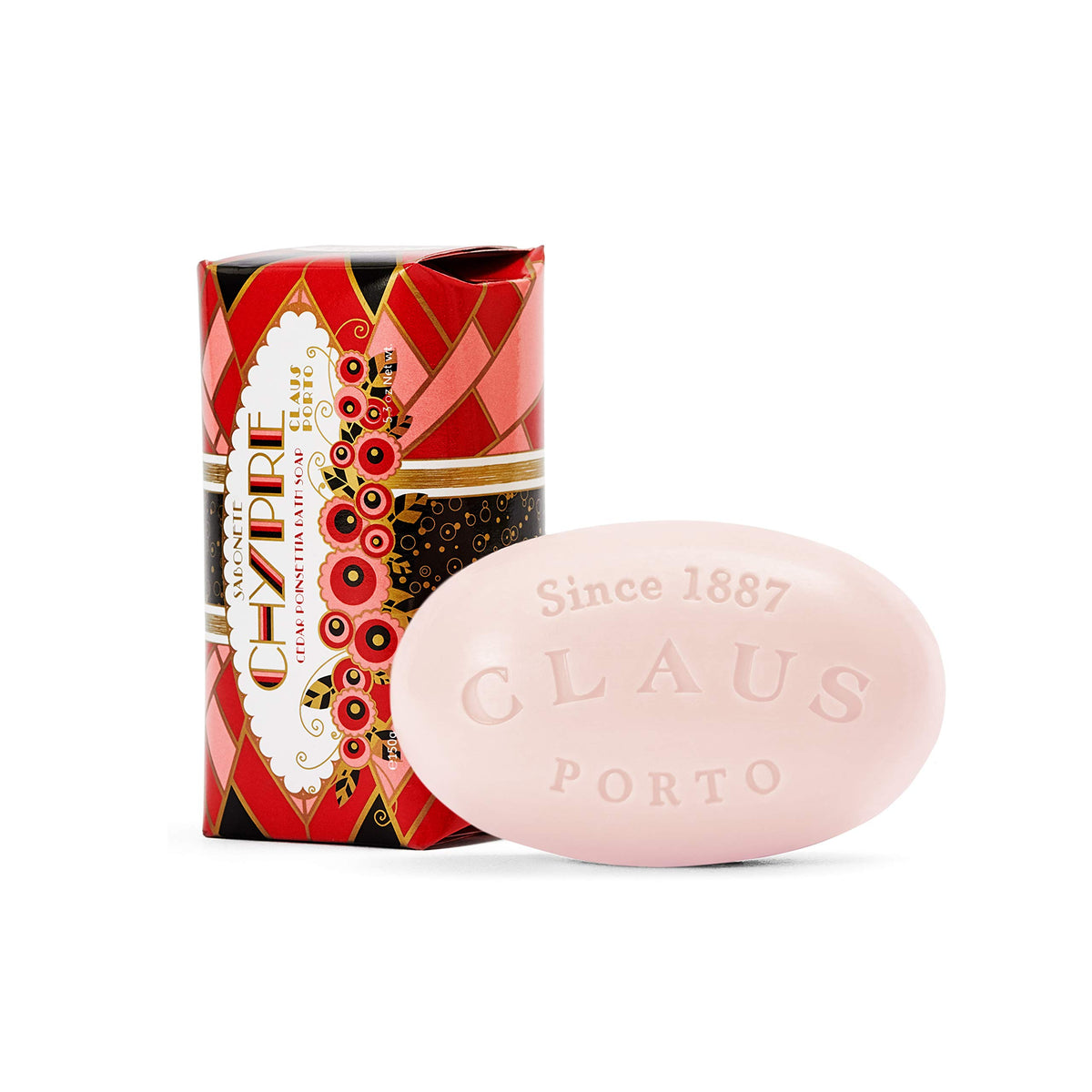 Claus Porto Chypre Bath Soap, Cedar Poinsettia - 5.3 Ounce, Luxurious Moisturizing Bar