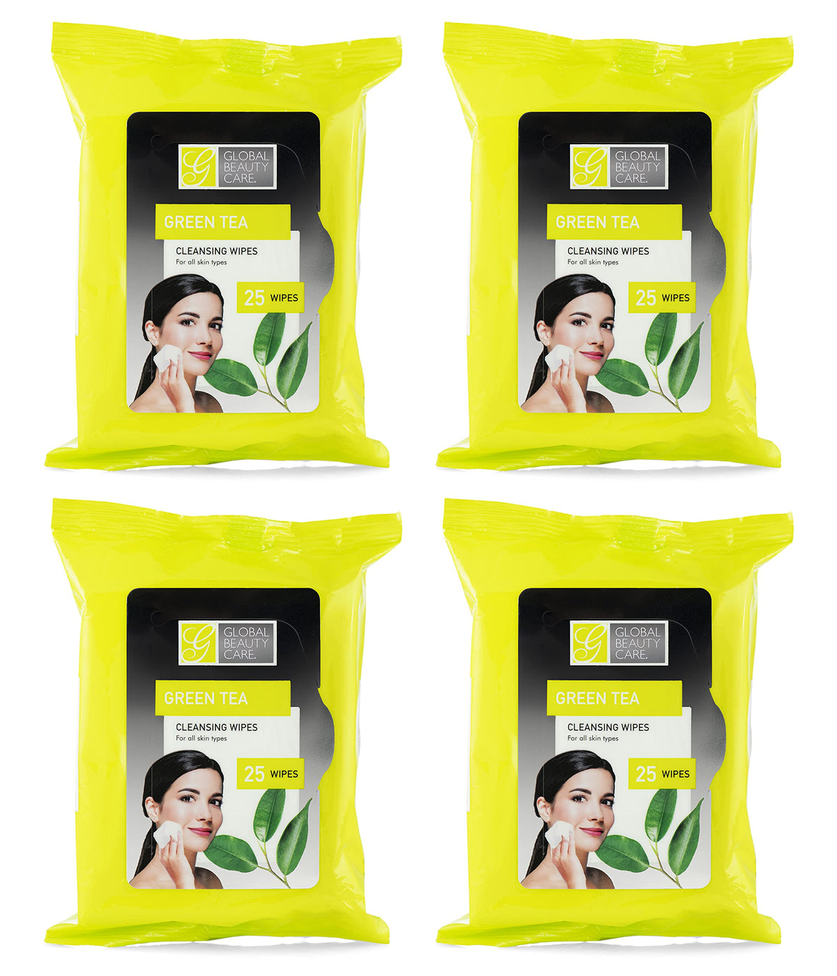 Global Beauty Care Green Tea Cleansing Wipes, 4-Pack Of 100 Premoistened Makeup Remover Cloths