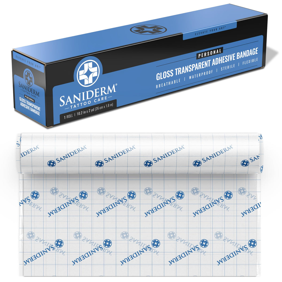 Saniderm Tattoo Aftercare Bandage Roll - Waterproof, Sterile, Latex-Free, 10.2 In X 2 Yd