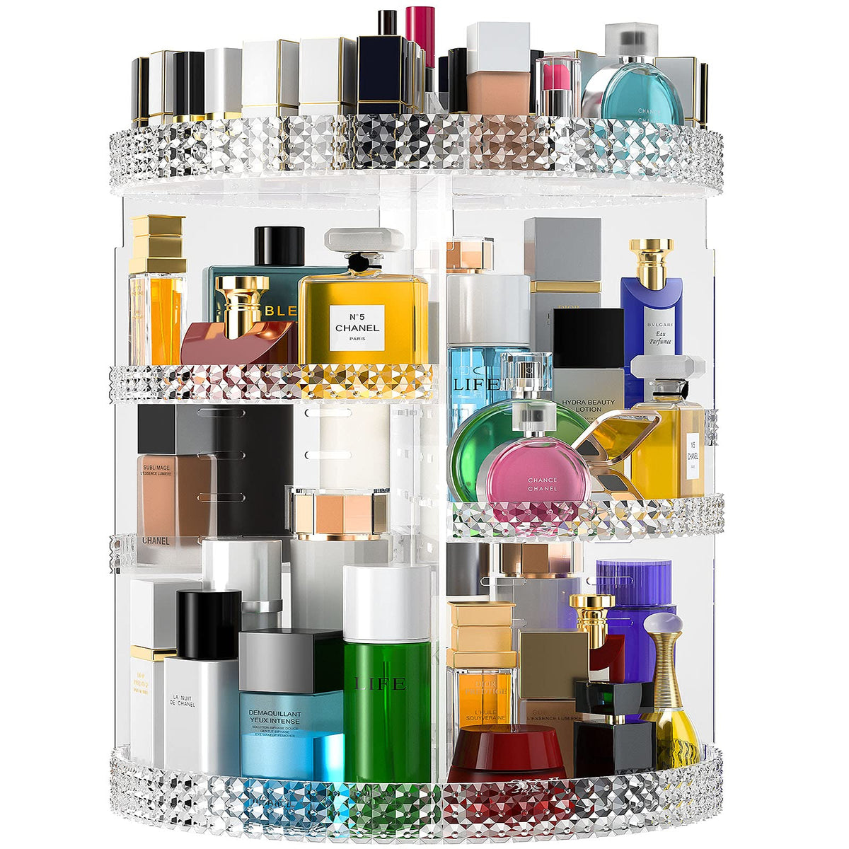 Famitree 360 Rotating Acrylic Makeup Organizer - X-Large Clear Perfume & Makeup Storage For Vanity